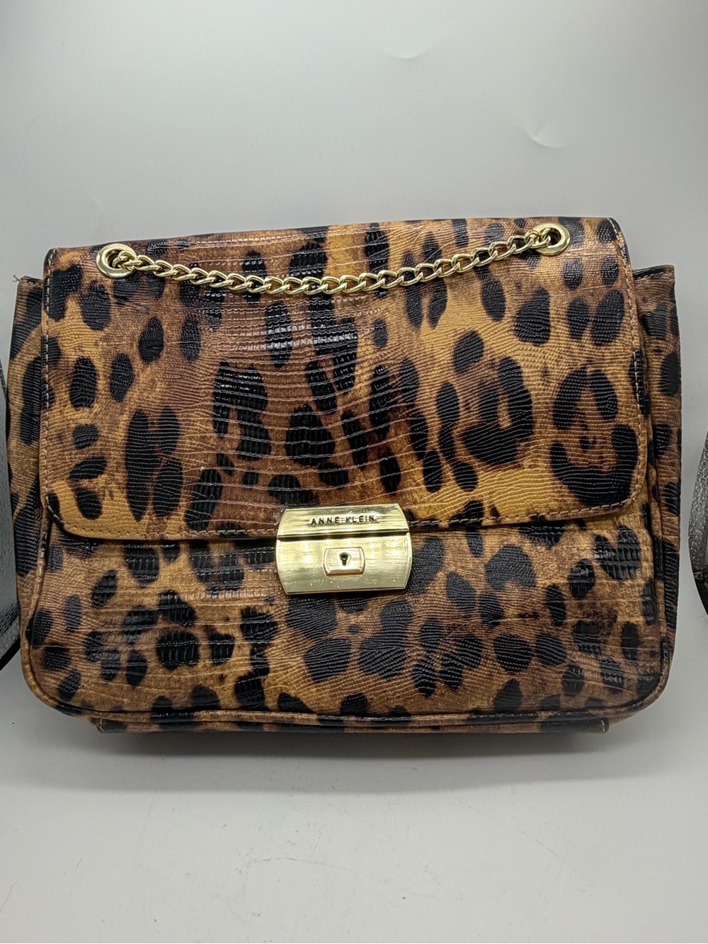 Anne Klein Leopard Print Chain Shoulder Bag